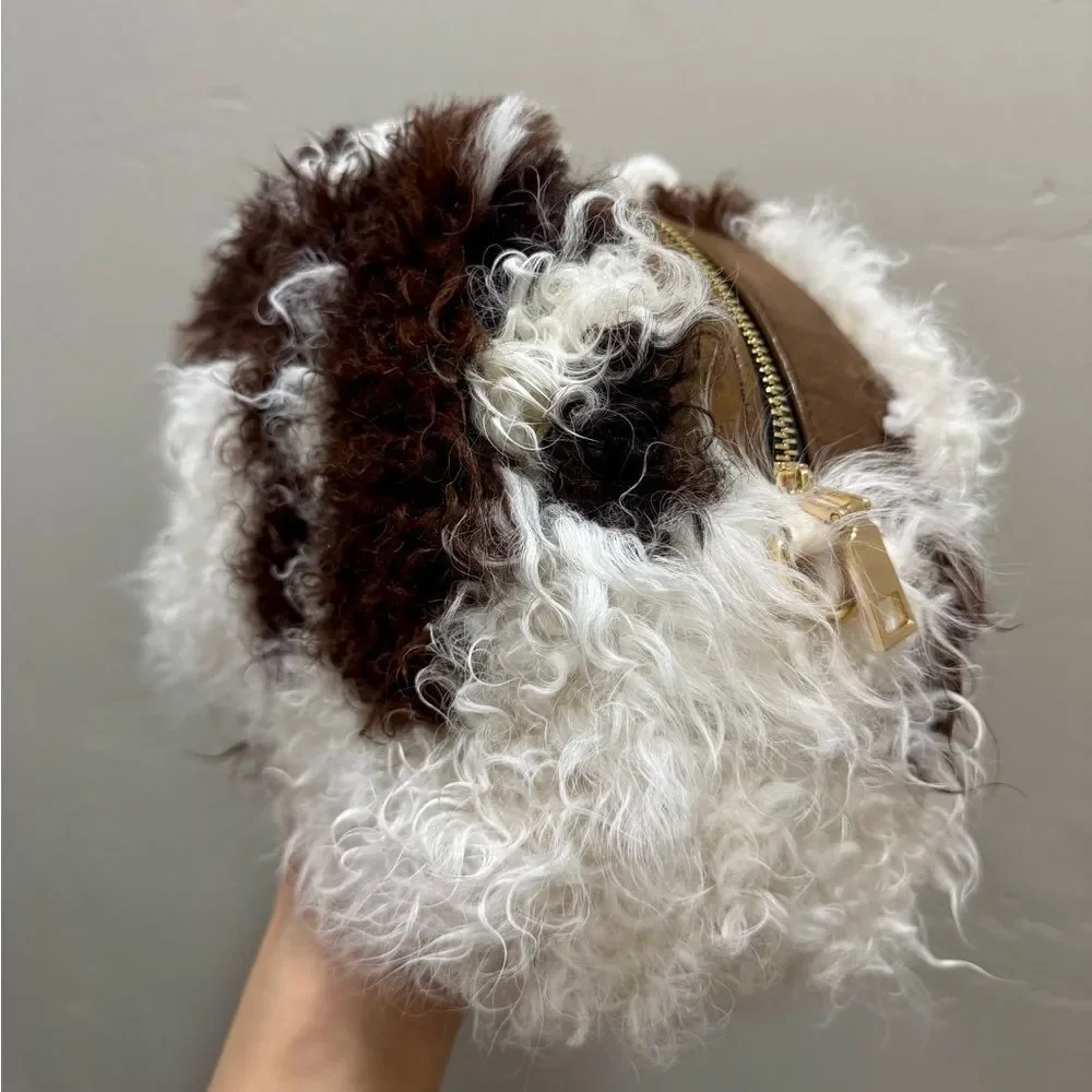 Handmade Natural Curly Shearling Handbag, Real Lamb Fur Shoulder Bag/Crossbody